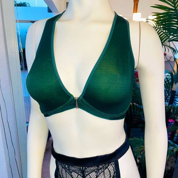 AERIE REAL ME FULL COVERAGE FRONT CLOSURE RACER BACK BRA IN EMERALD GREEN 34DDD - Picture 1 of 13